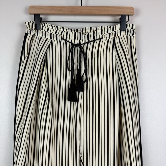 Greylin Anthropologie Pants Women Medium Ivory Black Striped Tassel Tie Straight - Picture 3 of 10